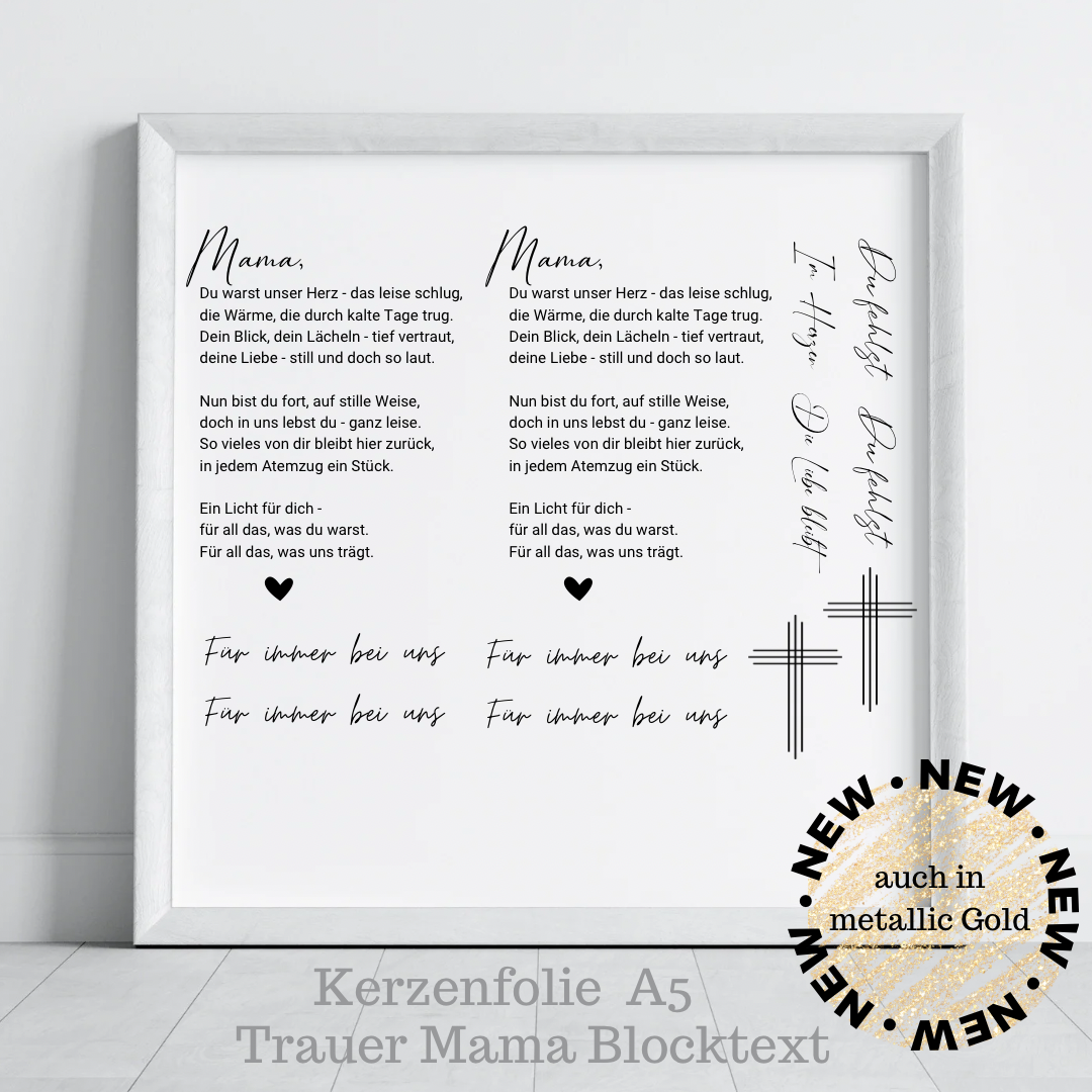Kerzentattoo Mama /Trauer Metallic Wasserschiebefolie | für Blockkerzen