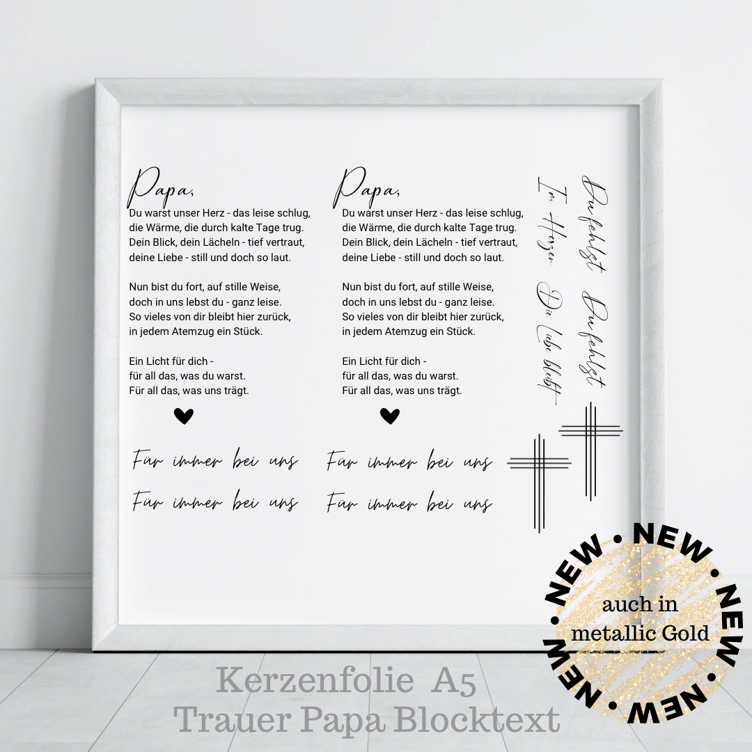 Kerzentattoo Papa /Trauer Metallic Wasserschiebefolie | für Blockkerzen