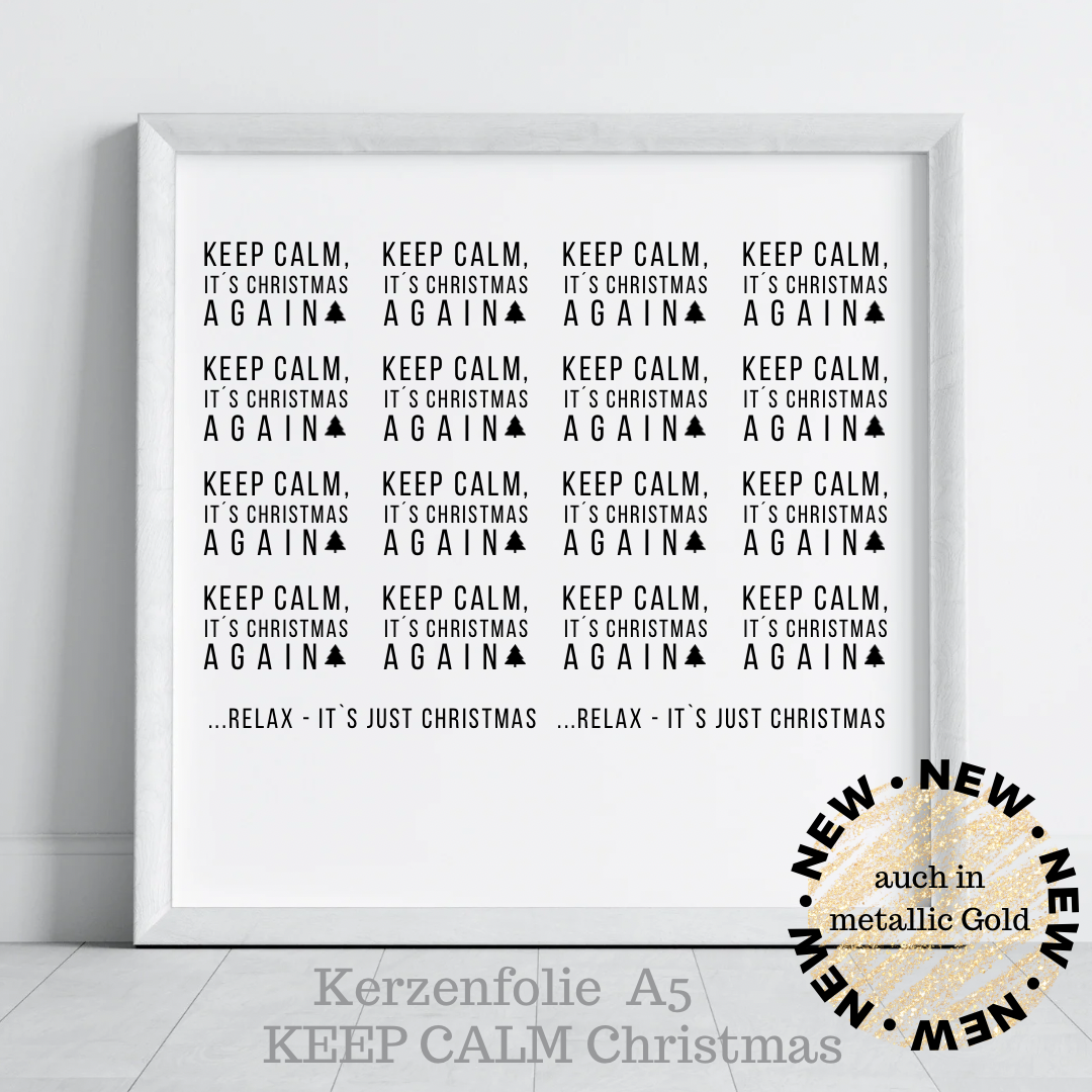 Kerzentattoo KEEP CALM CHRISTMAS Metallic Wasserschiebefolie | für Blockkerzen